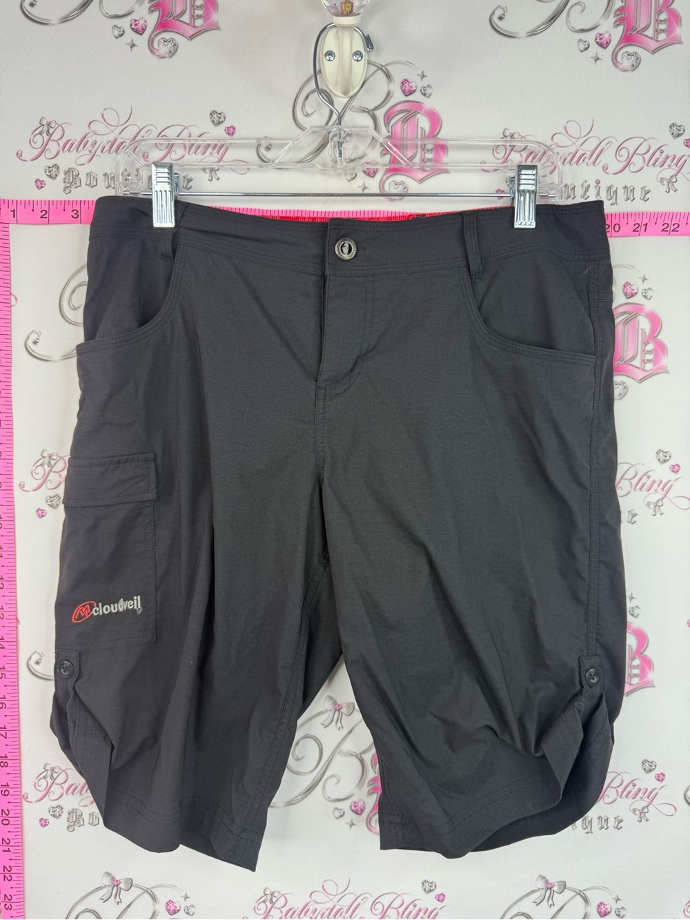 Cloudveil shorts pockets buttons Women's Black Utility Bermuda Shorts